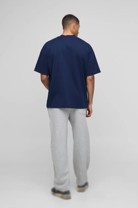 Camisetas Personalizadas Extra Grandes de Corte Cuadrado para Hombre, Color Azul Marino, Algodón Grueso, Manga Corta, Cuello Redondo, Estilo Urbano, Lisas para Impresión o Bordado - Product Image 3