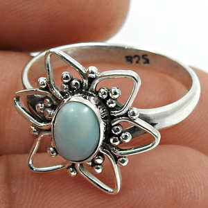 Bijoux en pierre de larimar taille ovale pour femmes, style bohème, en argent sterling 925, bague tendance faite à la main, cadeau pour maman - Product Image 3