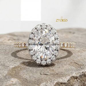 Yellow Gold 925 <b>Silver</b> 1 Carat VVS2 Clarity Oval Cut Lab Grown Diamond Halo Engagement <b>Ring</b> Pave <b>Set</b> Band Brilliant Cut Bridal - Product Image 2