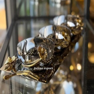 Bol en acier inoxydable poli écologique et élégant avec motif de branche dorée, vaisselle décorative faite à la main pour les cadeaux de mariage - Product Image 3
