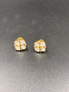 Gold Plated <b>Stud</b> Earrings Flower Shape polki <b>studs</b> handmade jewelry party wear - Product Image 4