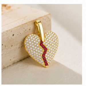 Colgantes de Plata 925 con Diamante Moissanita, Joyería de Moda Romántica Personalizada Única, Chapados en Oro, con Diseño de Corazón Roto Abultado, para Fiestas - Product Image 5