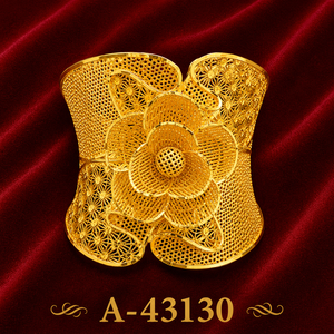Gold Cuff <b>Bracelet</b> <b>With</b> Flower Design 24K Gold Plated Women's Wedding Jewelry A-43130 - Product Image 1