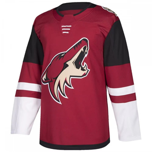 Maillot de hockey sur glace personnalisé pour homme, noir et rouge rayé, manches longues, maille respirante, 100% polyester, col en V, boutons sur le devant, séchage rapide, adulte - Product Image 1