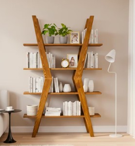 <b>Modern</b> Wooden Ladder Bookcase 4 <b>Shelves</b> Freestanding Backless Storage Rack for Living Room Home Office - Product Image 2