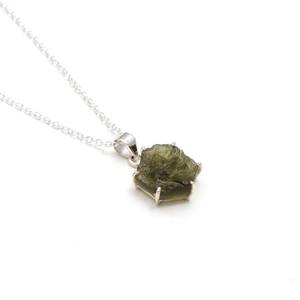 Colgante Hexagonal de Moldavita, Plata de Ley 925, Joyería Étnica con Piedras Preciosas Naturales de la República Checa para Mujeres y Niños - Product Image 5