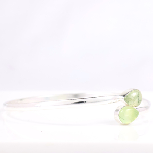 Wholesale 925 Sterling Silver Natural Green Prehnite Quartz Gemstone Teardrop Cuff Bangle Boho Minimalist Two <b>Stone</b> <b>Bracelet</b> - Product Image 3