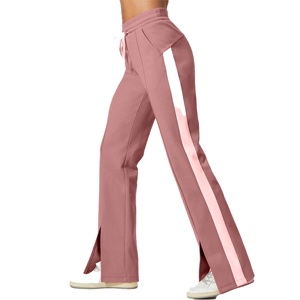 Pantalon de yoga évasé taille haute pour femme, couleur unie, avec bande latérale, extensible, tricoté, longueur intégrale, pour toutes les saisons - Product Image 2