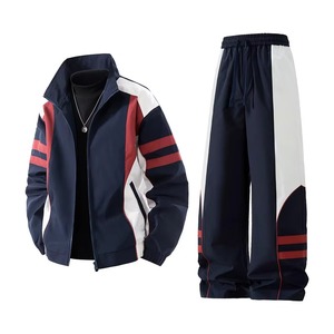 Conjunto deportivo de contraste de color, pantalones de nailon impermeables y resistentes al viento, ropa deportiva con cremallera para hombre - Product Image 1