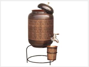 Copper-Treated Double Wall <b>Water</b> <b>Container</b> with Straw and Handle-Morning Drinking Solution Easy & Healthy Storage & Serving - Product Image 3