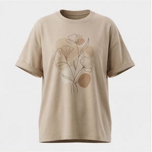 T-shirt en coton surdimensionné pour femme, coupe ample, avec impression par transfert thermique brodée, couleur personnalisée, tissu doux et respirant - Product Image 1