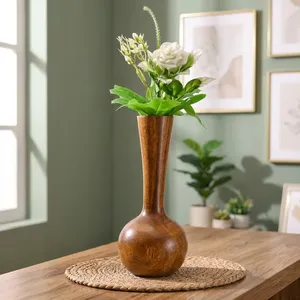 Vase à fleurs en bois pour la décoration de la maison, pot de fleurs décoratif avec fleurs artificielles pour le salon, la chambre à coucher, centre de table - Product Image 4
