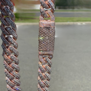 Cadena Cubana para Hombre de Plata de Ley 925, Chapada en Oro Rosa, Gruesa y Brillante, de 24 mm de Ancho, con 4 Filas de Moissanita Certificada, Estilo Hip Hop - Product Image 3