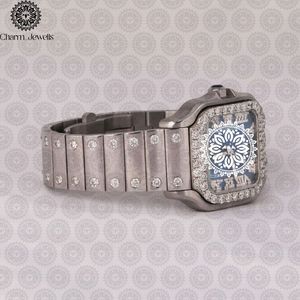 Charm Jewells Montre pour homme en acier inoxydable, boîtier de 40 mm, accents de diamants, analogique, mécanique, résistante à l'eau 10 bars, date automatique, luxe - Product Image 2
