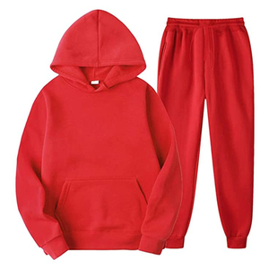 Conjunto Deportivo Unisex con Capucha Roja, Sudadera y Pantalones de Algodón de Color Sólido, Manga Larga, con Bolsillos Laterales, para Otoño - Product Image 6