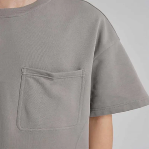 T-shirt Homme Gris 100% Coton Manches Courtes Col Rond Coupe Oversize Couleur Unie Décontracté Maille Jersey Teint Uni avec Poche - Product Image 3