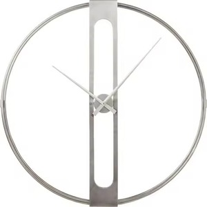 <b>Silver</b> Round Stainless Steel Wall <b>Clock</b> Analog Quartz Silent Design Living Room Decoration Metal Frame Abstract Geometric Patter - Product Image 1