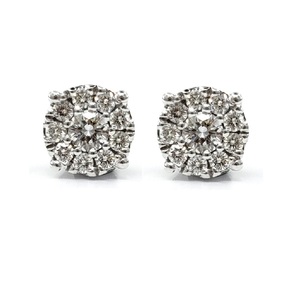 Bijoux fins en or blanc massif 18k, bijoux en diamant véritable, rond, personnalisé, petit Cluster, boucles d'oreilles en diamant pour femmes - Product Image 1