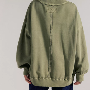 Sudadera de punto extragrande personalizada de color liso con hombros caídos para mujer, cuello simulado, manga larga, estilo casual de otoño, jersey regular - Product Image 2