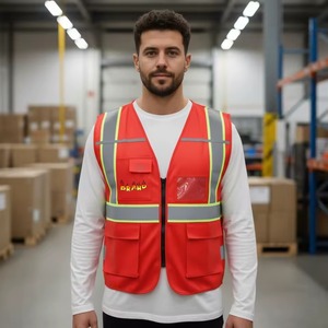 Gilet de sécurité rouge pour homme avec bandes réfléchissantes, fermeture éclair, poches, respirant, léger, vêtement de travail décontracté, style printemps - Product Image 2