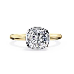 <b>Cushion</b> Cut Lab Grown Diamond Bezel Solitaire Ring Elegant Plain Shank Sustainable Jewelry for Engagement and Daily Luxury - Product Image 1