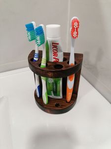 Organizador de cepillos de dientes de madera maciza para encimera de baño con diseño compacto que ahorra espacio - Product Image 4