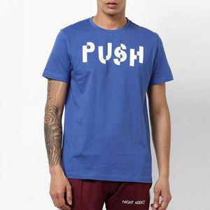 T-shirt décontracté pour homme à manches courtes, col rond, imprimé numérique bleu, motif rayé avec lettres sur le devant, coupe régulière, respirant, en jersey pour l'extérieur - Product Image 3
