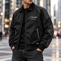 Veste bomber noire à fermeture éclair pour homme Thorfinn Industry, col rabattu décontracté, manteau d'automne, prix bas, vente en gros, OEM personnalisé