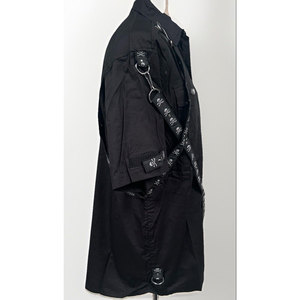 Vintage Gothic <b>Men's</b> Short Sleeve Shirt Black Cotton-Mix Fitted with Removable Skull Trim Straps and Bolt Buttons - Product Image 2