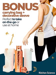 Pure Copper Hand Hammered Classic Design Water <b>Bottle</b> 1000ML Screw-On Cap Strap Reusable for Travel Outdoor Use Gift <b>Box</b> - Product Image 5