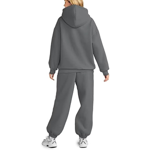Conjunto Deportivo de Sudadera con Capucha Gris y Pantalones Jogger para Mujer, Manga Larga, Holgado, Informal, de Dos Piezas - Product Image 5