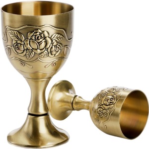 Vintage Brass <b>Goblet</b> Set Handmade Embossed Rose Design 500-1000ml Wedding Wine Cup Metal Round Stemmed Glassware - Product Image 4