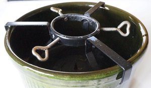 Green medium size Christmas <b>tree</b> <b>stand</b> / planter. Waku West Germany. Metal holder. Vintage mid century pottery. Original - Product Image 2