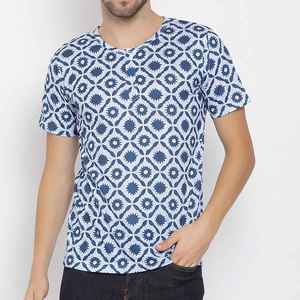 T-shirt en coton à col rond et manches courtes pour homme, imprimé géométrique, coupe classique, haut décontracté tissé, hauts pour homme, t-shirts pour homme - Product Image 5