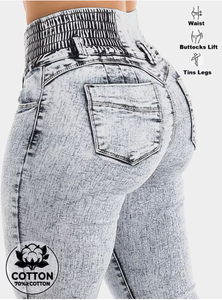Jeans de Mezclilla Lavados a la Piedra de Cintura Alta y Corte Regular TRIBON SPORTS para Mujer, Estilo Casual de Longitud Completa con Bolsillos Decorativos, Color Azul Claro - Product Image 5