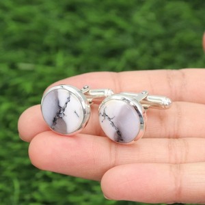 Boutons de manchette en opale dendritique pour hommes, en argent sterling 925, bijoux de luxe en pierres précieuses, accessoires formels pour mariage et fête, cadeau pour papa - Product Image 3