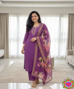 Conjunto de Top, Pantalón y Dupatta de Algodón Slub con Bordado, de Secado Rápido, para Oficina, Precio al por Mayor, Multicolor, en Tendencia - Product Image 1