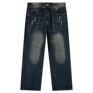 Jean en denim pour homme, coupe droite ample, délavé vintage, 100 % coton, séchage rapide, respirant, écologique, personnalisable OEM, printemps-automne - Product Image 1