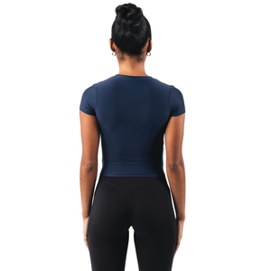 Camiseta de Manga Corta de Doble Capa para Mujer, Color Azul Ancla, Suave y Elástica, para Gimnasio, Yoga, Entrenamiento - Product Image 3