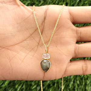 Natural Rainbow Elegant Moonstone Fire Labradorite Bezel Set Pendant Charms Brass 18k Gold Plated Fashion Chain Style Necklace - Product Image 6