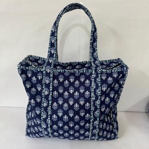 Blue Toile Quilted Cotton Shoulder Tote <b>Bag</b> Women <b>Boho</b> Handcrafted Travel Shopping Handbag - Product Image 1