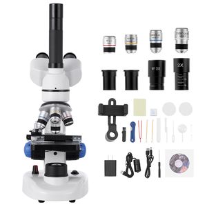 Microscopio Composto Trinoculare Professionale 40X-5000X con Luce LED, Supporto in Alluminio, Obiettivi 100X e 1600X, Adattatore per Telefono per Adulti - Product Image 1