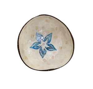Handcrafted Mother of pearl coconut bowl blue floral centerpiece natural <b>mosaic</b> bowl for eco friendly home table decor - Product Image 1