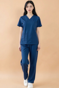 Ensemble d'uniformes médicaux en coton personnalisés unisexes avec tissu extensible, poche brodée sur la poitrine, tailles 3XL/XS pour infirmières et personnel de salon - Product Image 1
