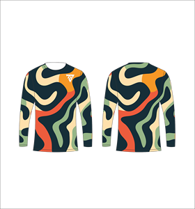 Camiseta de Manga Larga para Hombre, Color Azul Marino, Naranja y Verde Salvia, Camuflaje, Patrón Retro en Espiral, Cuello Redondo, Estilo Casual, Ropa Deportiva, para Gimnasio y Entrenamiento - Product Image 1