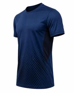 Camiseta de Manga Corta Azul Marino para Hombre, Cuello Redondo, Corte Regular, Diseño de Puntos, Color Degradado, Estilo Deportivo, Tejido de Punto, Secado Rápido - Product Image 3