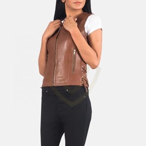 เสื้อกั๊กหนังแท้ 100% สำหรับผู้หญิง ปรับแต่งได้ตามต้องการ ปิดด้วยกระดุมแป๊ก ระบายอากาศได้ดี เป็นมิตรกับสิ่งแวดล้อม คอวี - Product Image 6