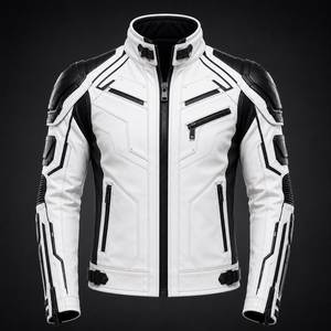 เสื้อแจ็คเก็ตหนังสีขาวสำหรับผู้ชาย ป้องกันลม สำหรับขี่มอเตอร์ไซค์ พร้อมแผ่นกันกระแทก สำหรับฤดูใบไม้ร่วง - Product Image 3