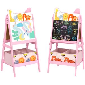 Lavagna bifacciale per bambini con lavagna bianca e lavagna a gesso, scatole portaoggetti rosa - Product Image 1