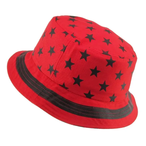 Chapeau Bob en Coton Imprimé Personnalisé Motif Étoiles Rouges et Noires Unisexe pour l'Extérieur, Protection Solaire Estivale, Plage, Large Bord Respirant - Product Image 2